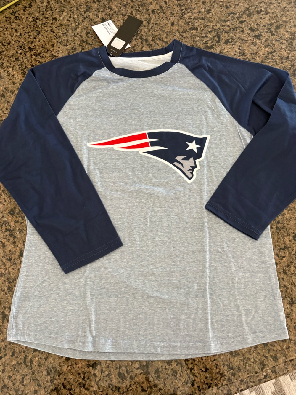 NFL Team Apparel New England Patriots NFL Raglan Long Sleeve Shirt Gray/Blue S